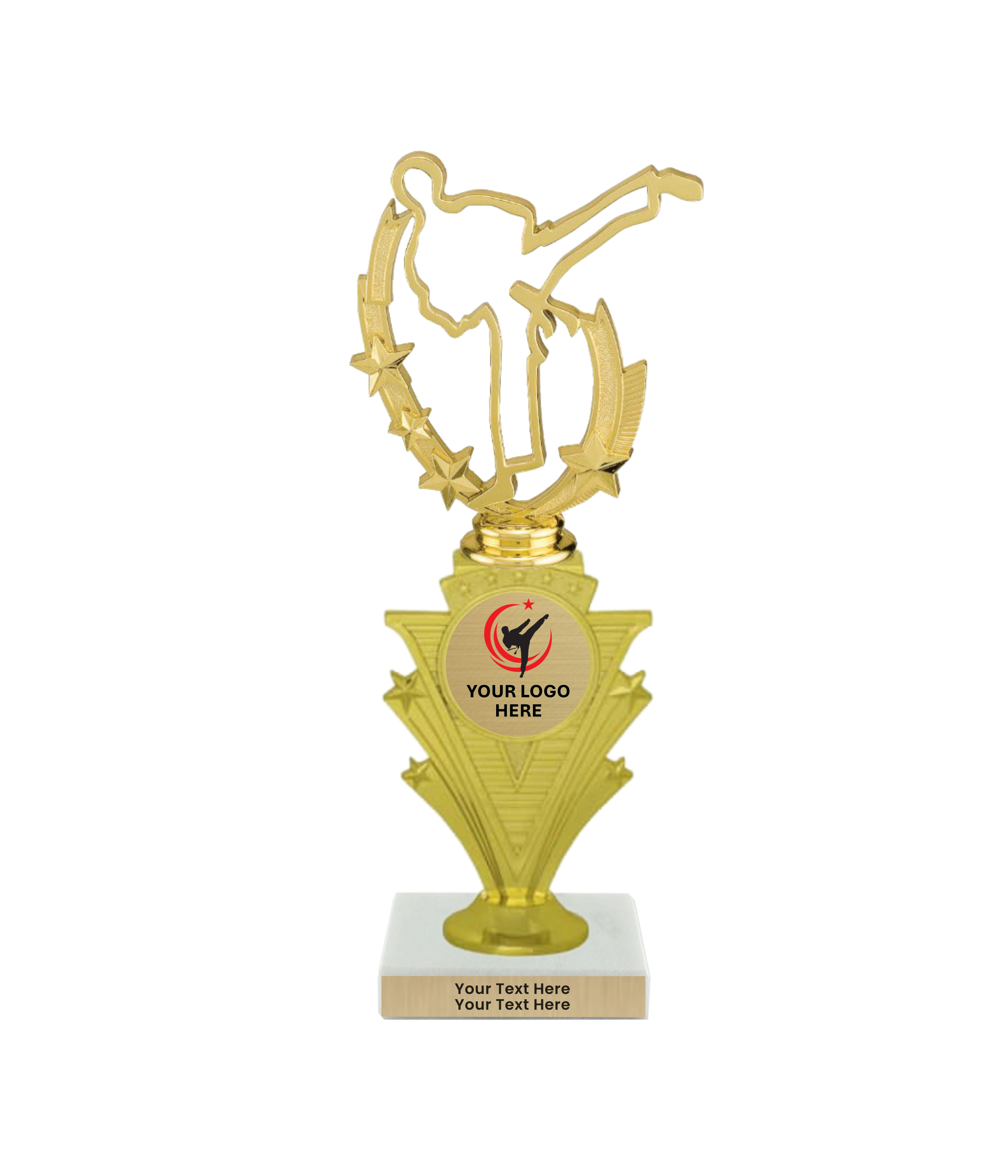Taekwondo High Kick Taekwondo Trophy with WHITE MARBLE BASE