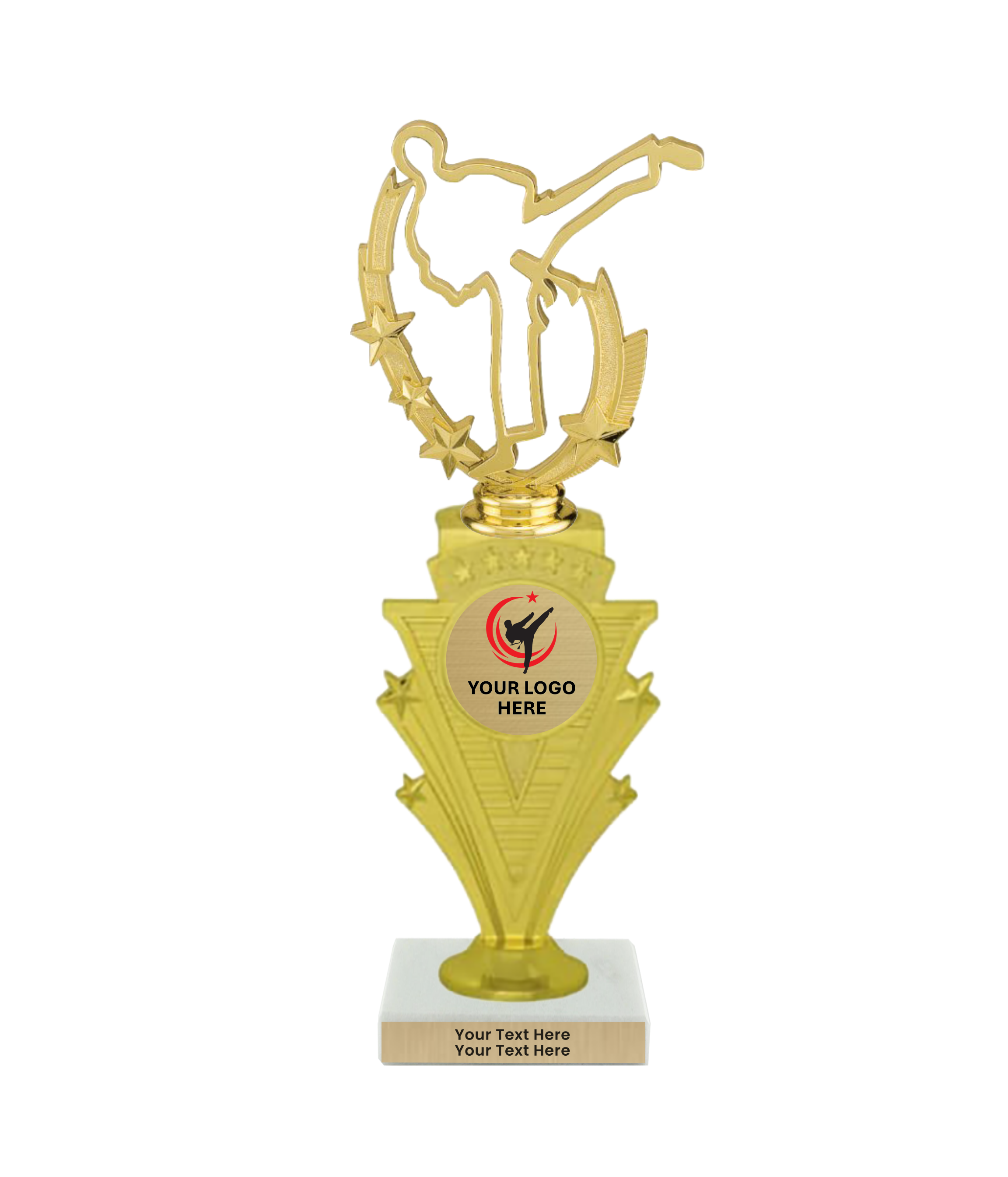 Taekwondo High Kick Taekwondo Trophy with WHITE MARBLE BASE