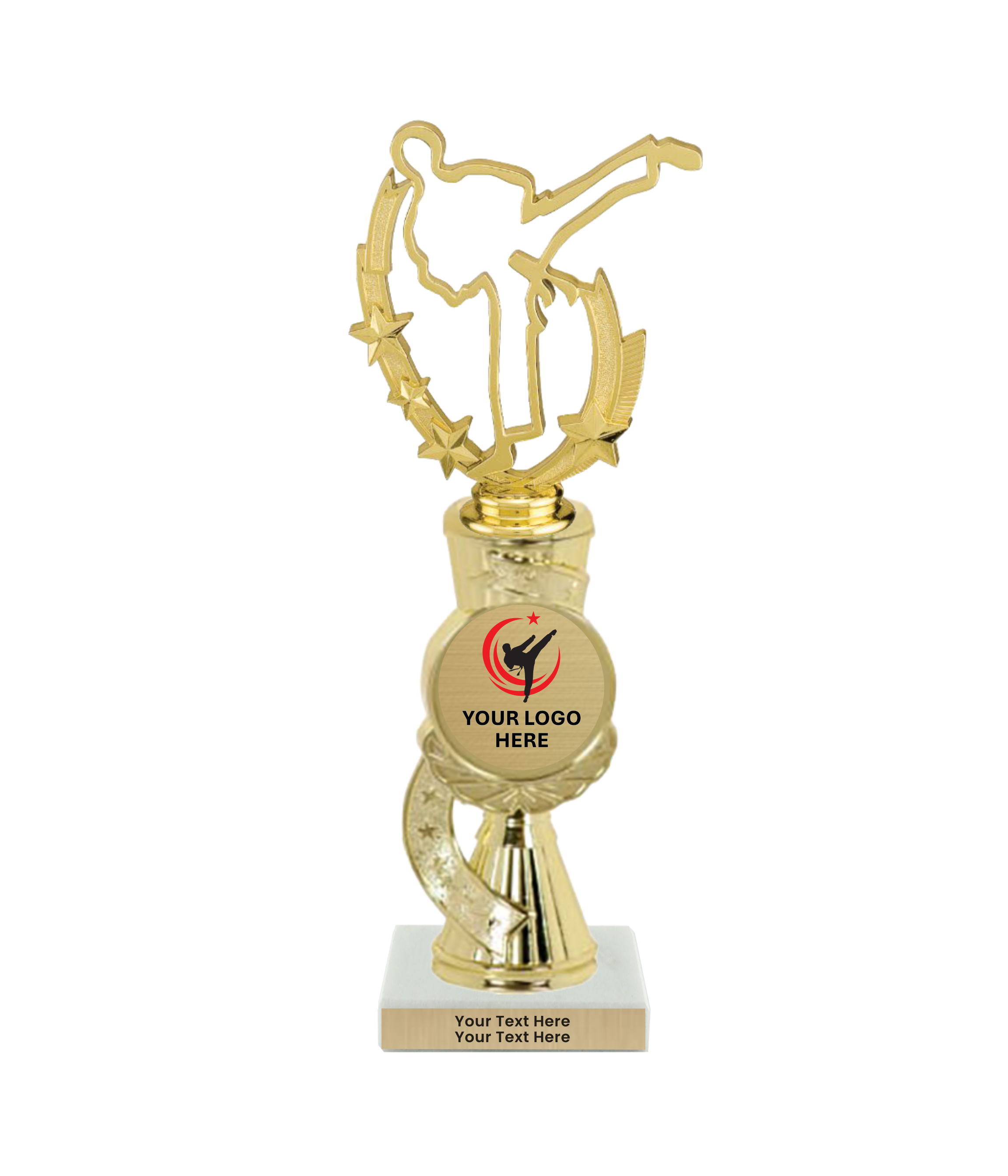Taekwondo High Kick Taekwondo Trophy with WHITE MARBLE BASE