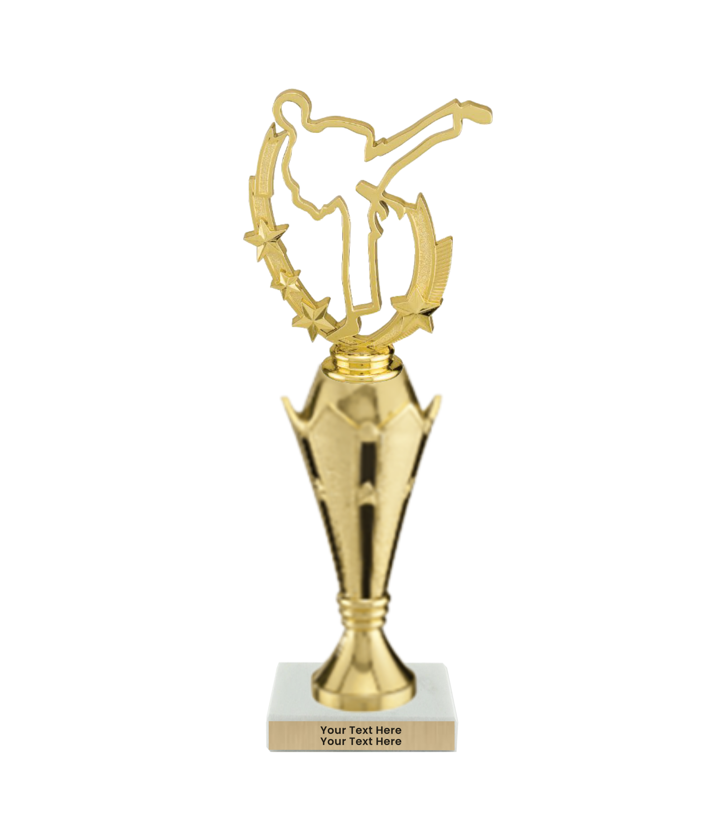 Taekwondo High Kick Taekwondo Trophy with WHITE MARBLE BASE
