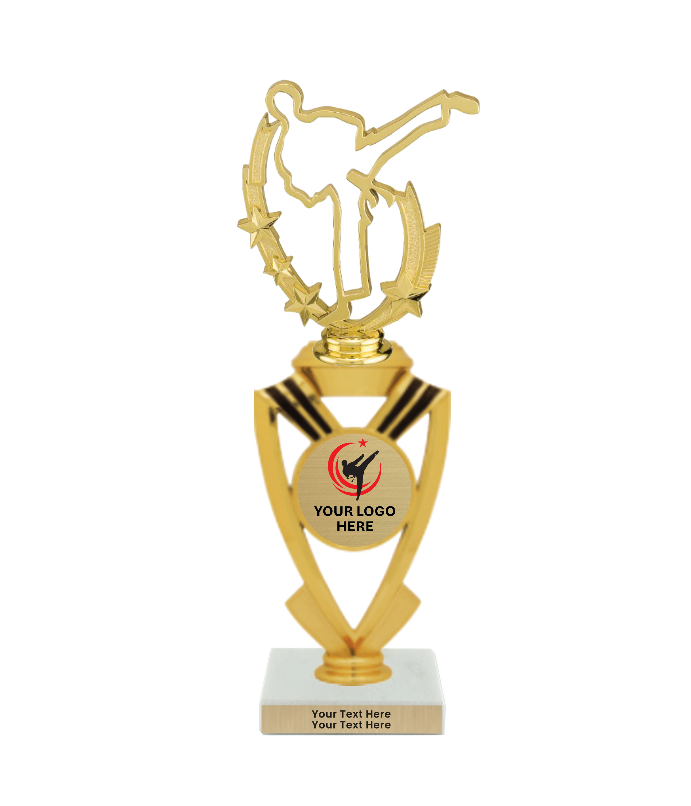 Taekwondo High Kick Taekwondo Trophy with WHITE MARBLE BASE