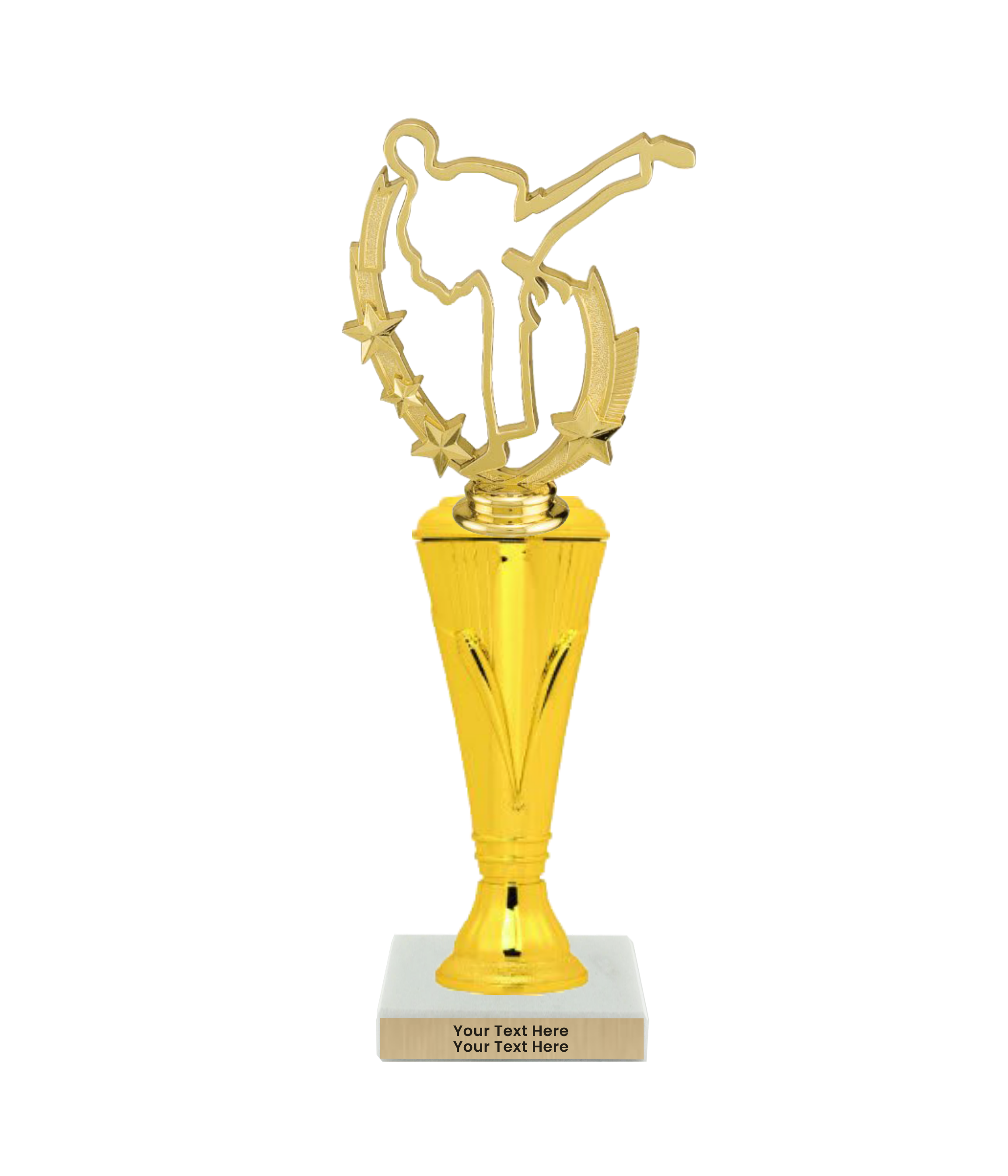 Taekwondo High Kick Taekwondo Trophy with WHITE MARBLE BASE