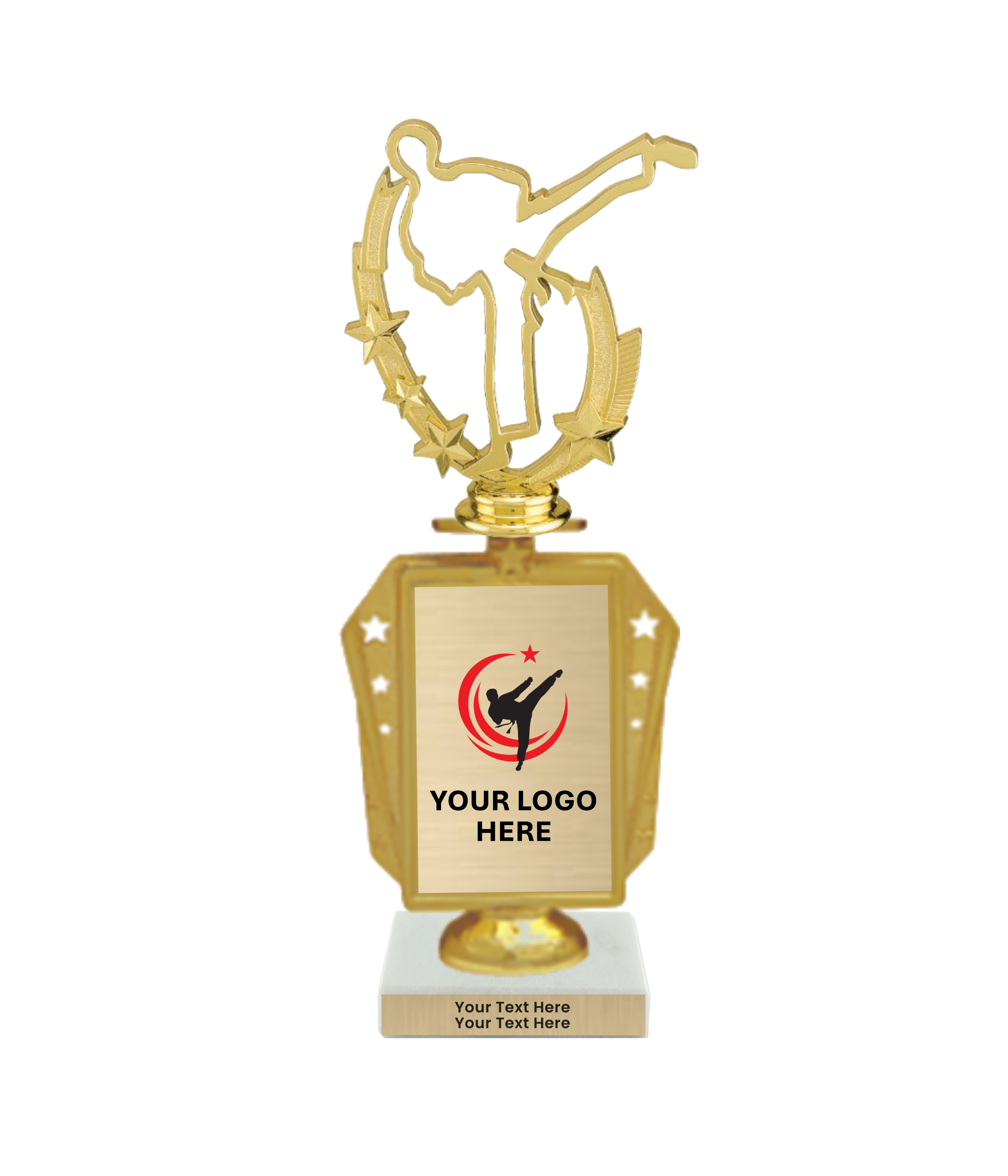 Taekwondo High Kick Taekwondo Trophy with WHITE MARBLE BASE