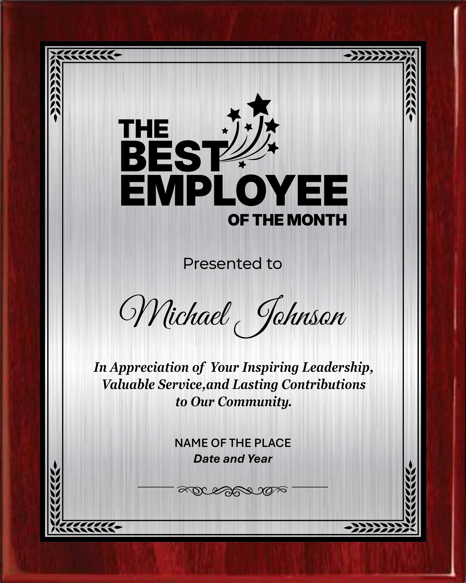 The Best Employee Award Plaque - Rosewood Plaque with Gold / Silver Black Metal Plate - Multiple Sizes
