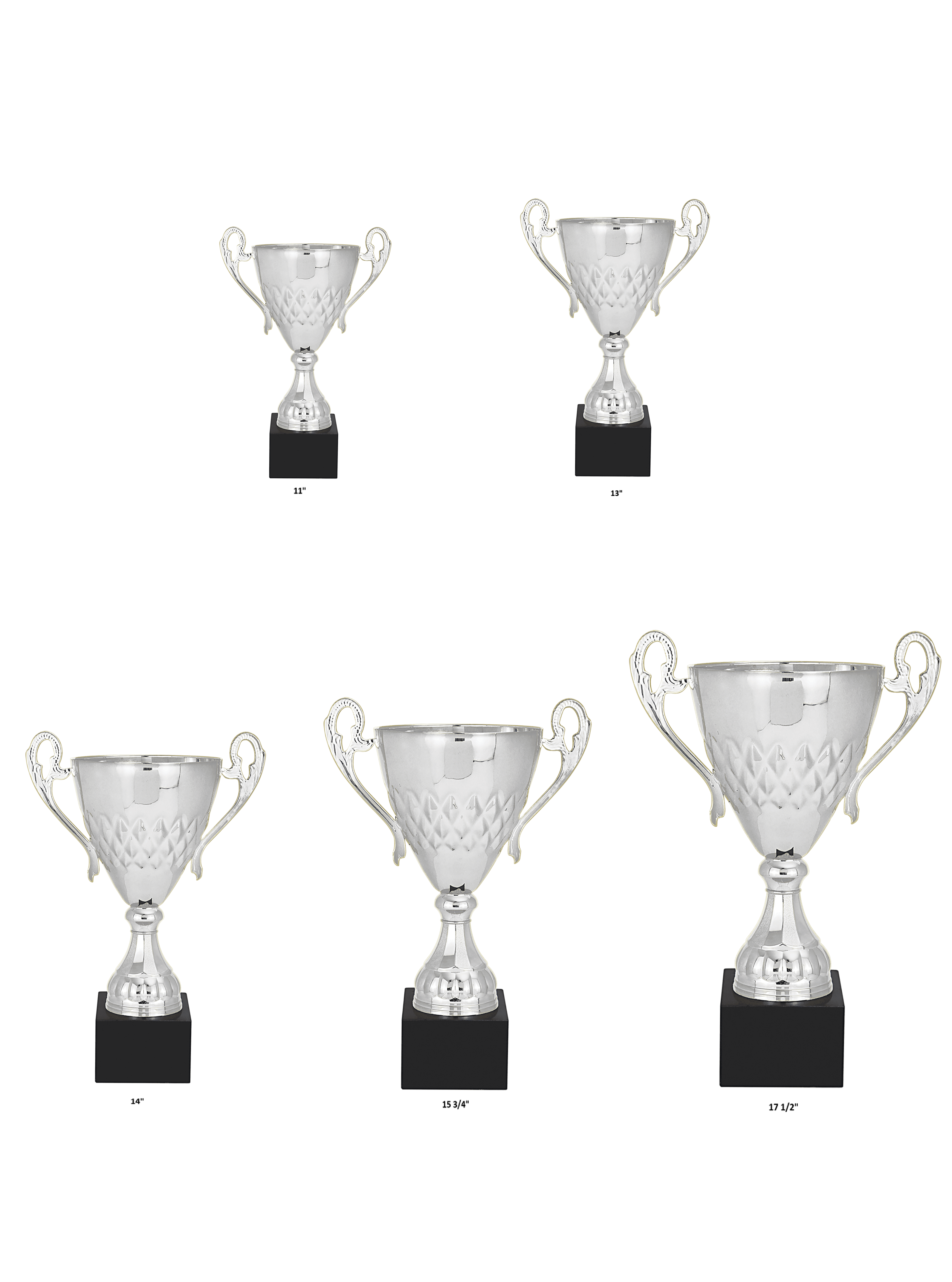 Silver Completed Metal Cup Trophy on Plastic Base/Metal Cups