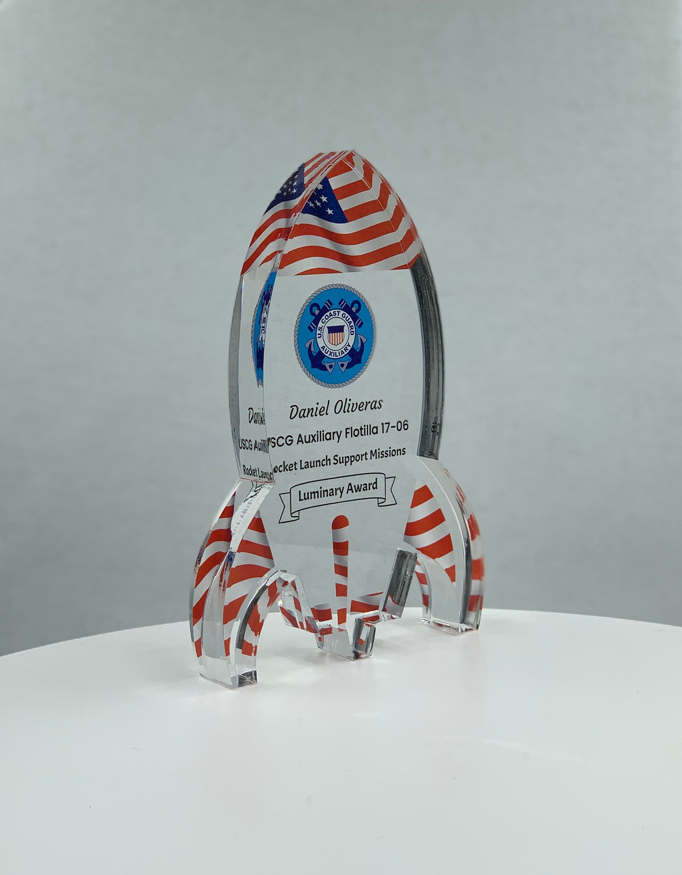 Rocket Trophy / USA Flag Themed Trophy / STEM Award / NASA Space Trophy / Pattern Prints - Acrylic with Color Prints - Free Customization
