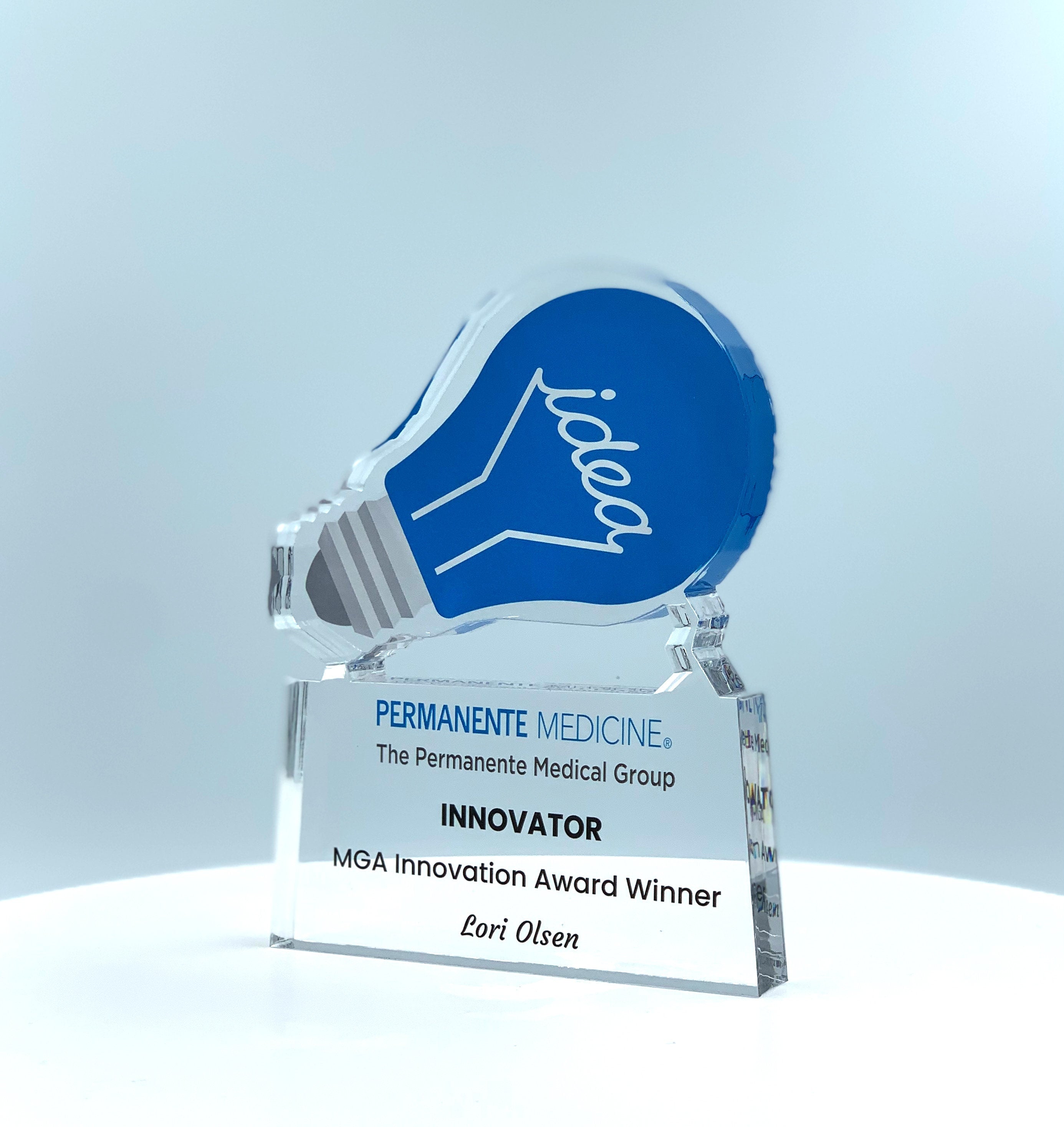 Light Bulb Trophy, Innovator Award, Ideation Award, Patent Award, STEM Award, Tech Gift - Acrylic with Color Prints - Free Customization