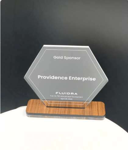 Hexagon Acrylic Trophy with Wood Base / Science Award / STEM Award / Tech Gift - Acrylic with Color Prints - Free Customization