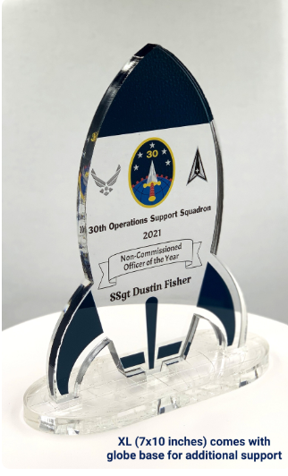 Rocket Trophy / Launch Award / Milestone Trophy / Tech Gift - Acrylic with Color Prints - Free Customization