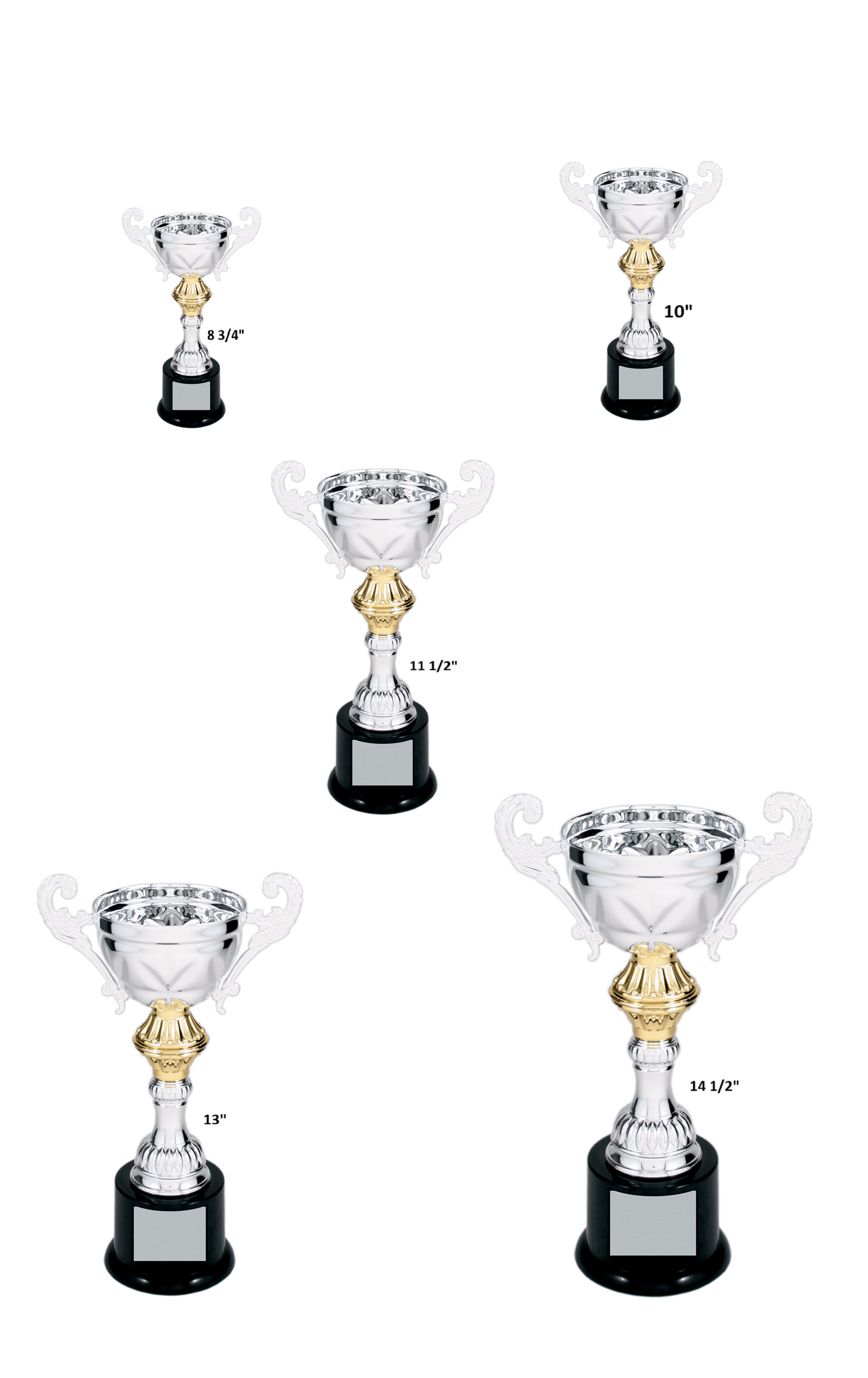 Silver Completed Metal Cup Trophy on Plastic Base/Metal Cups