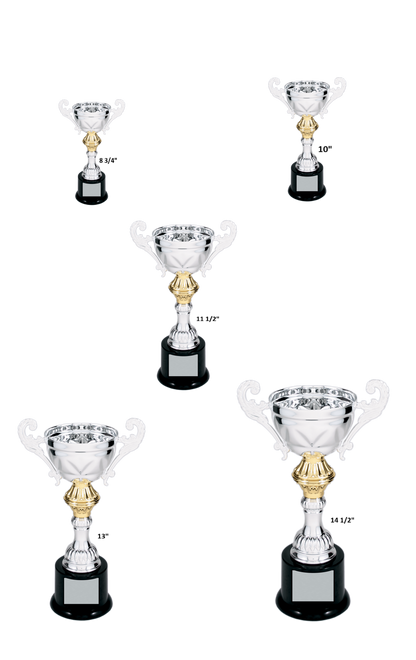Silver Completed Metal Cup Trophy on Plastic Base/Metal Cups