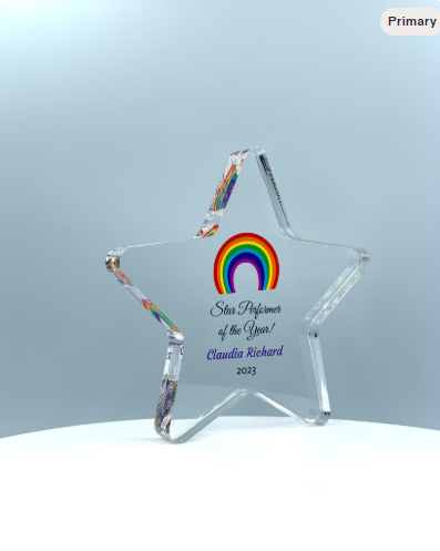 Star Trophy, Top Performer Award, Employee Recognition Award, STEM Award, Tech Gift - Acrylic with Color Prints - Free Customization