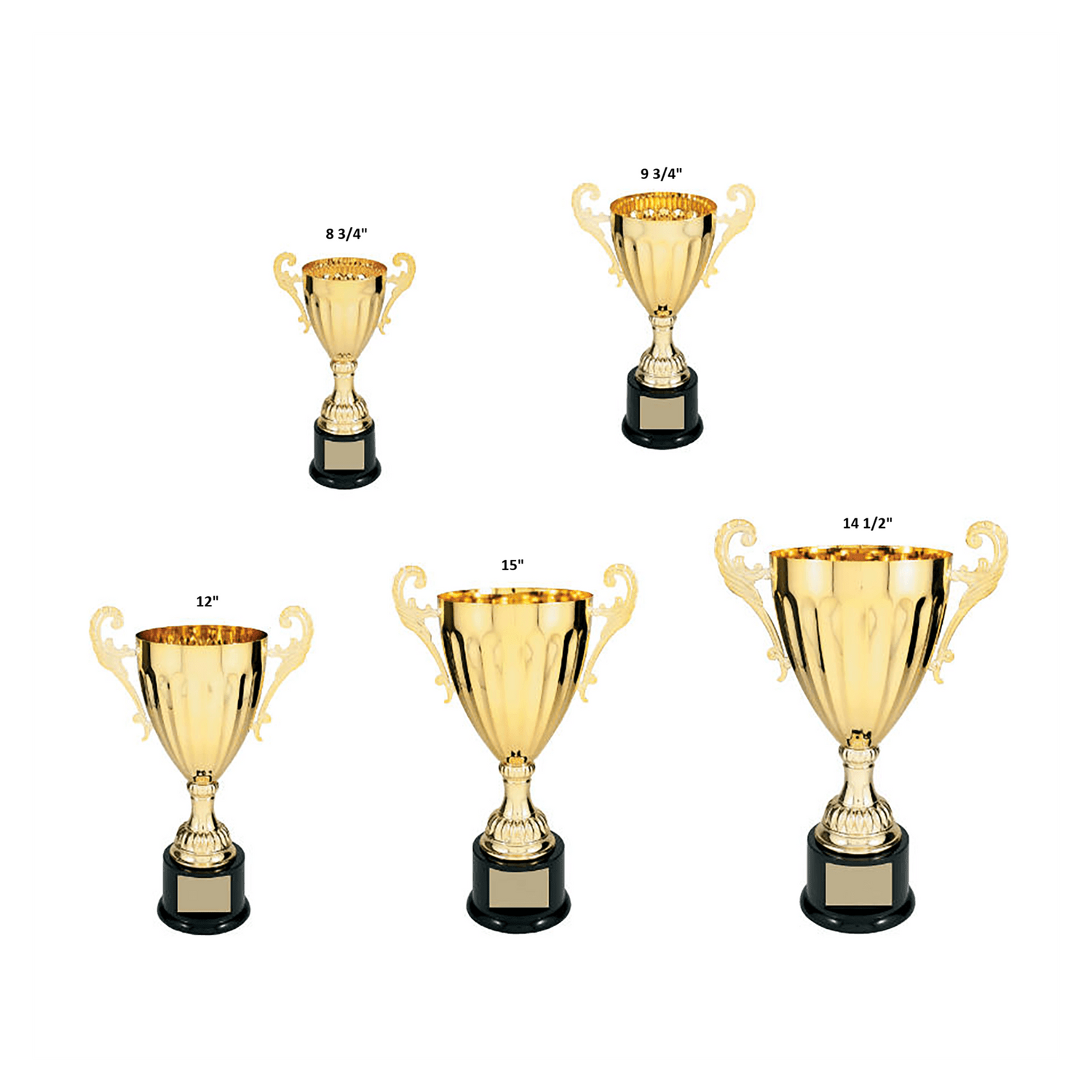 Gold Completed Metal Cup Trophy on Plastic Base/Metal Cups