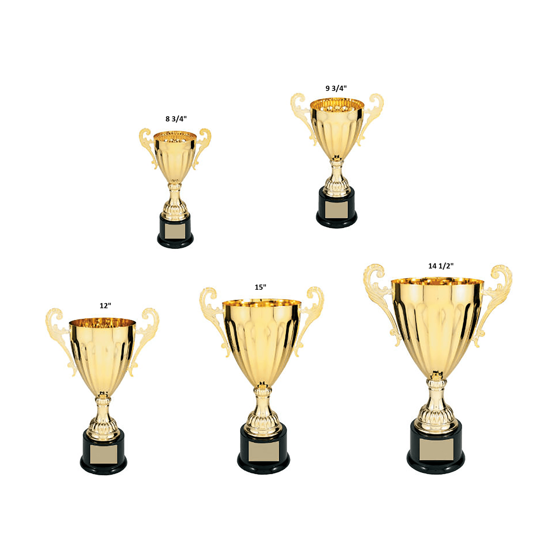 Gold Completed Metal Cup Trophy on Plastic Base/Metal Cups
