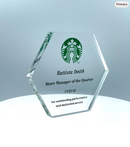 Hexagon Trophy, Math Award, Science Award, Geometric Trophy, STEM Award, Tech Gift - Acrylic with Color Prints - Free Customization
