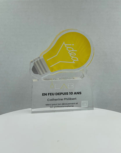 Light Bulb Trophy, Innovator Award, Ideation Award, Patent Award, STEM Award, Tech Gift - Acrylic with Color Prints - Free Customization