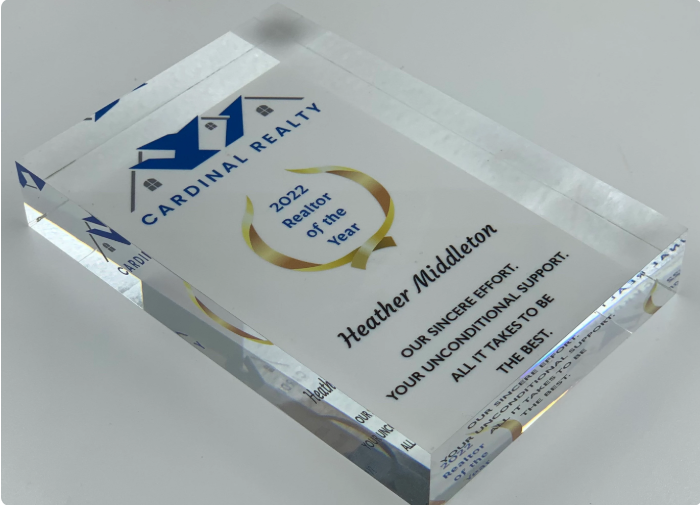 Acrylic Block Rectangle Trophy, Corporate Award, Deal Toy, Employee Recognition, Crystal Glass Trophy, Full Color, Free Personalization