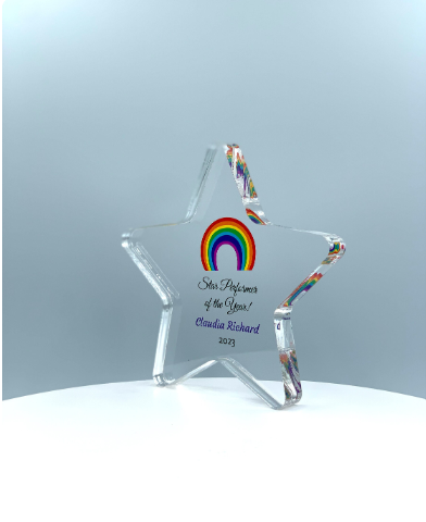 Star Trophy, Top Performer Award, Employee Recognition Award, STEM Award, Tech Gift - Acrylic with Color Prints - Free Customization