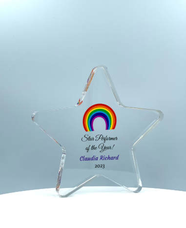 Star Trophy, Top Performer Award, Employee Recognition Award, STEM Award, Tech Gift - Acrylic with Color Prints - Free Customization