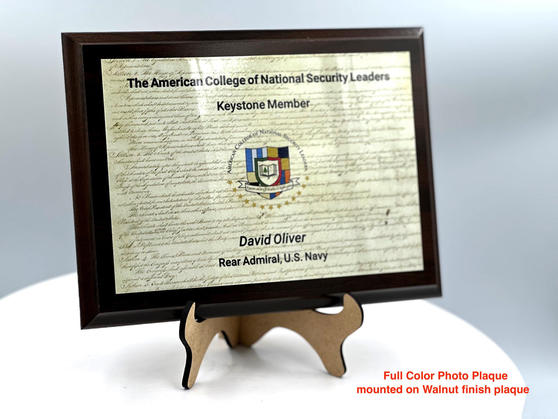 Personalized Full Color Plaque Trophy Award - Walnut / Cherry Plaque with Gold, Silver or Full Color Metal Plate - Multiple Sizes