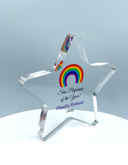 Star Trophy, Top Performer Award, Employee Recognition Award, STEM Award, Tech Gift - Acrylic with Color Prints - Free Customization