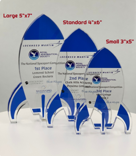 Rocket Trophy / Launch Award / Milestone Trophy / Tech Gift - Acrylic with Color Prints - Free Customization