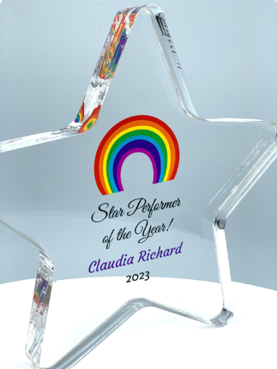Star Trophy, Top Performer Award, Employee Recognition Award, STEM Award, Tech Gift - Acrylic with Color Prints - Free Customization