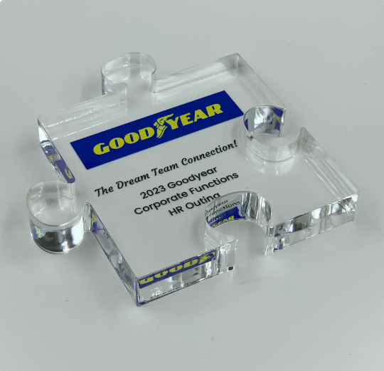 Puzzle Trophy, Jigsaw Award, Stackable, Education / Math Gift, Graduation, Patent Award - Acrylic with Color Prints - Free Customization