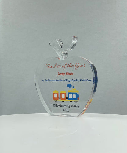 Apple Trophy / Teacher Award / Student Award / Education Trophy / Graduation Gift - Acrylic with Color Prints - Free Customization