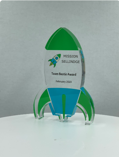 Rocket Trophy / Launch Award / Milestone Trophy / Tech Gift - Acrylic with Color Prints - Free Customization