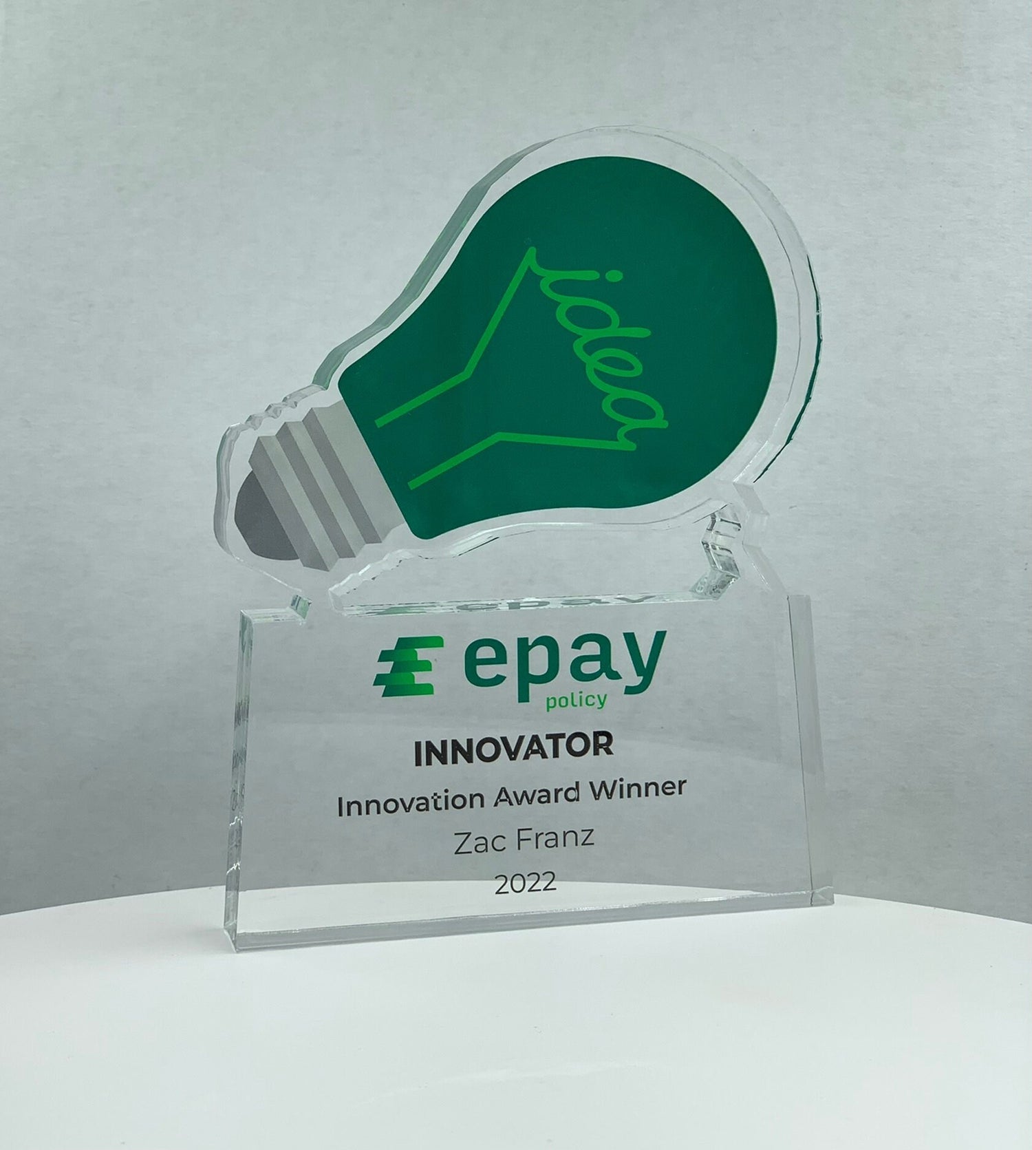 Light Bulb Trophy, Innovator Award, Ideation Award, Patent Award, STEM Award, Tech Gift - Acrylic with Color Prints - Free Customization