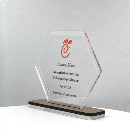 Hexagon Acrylic Trophy with Wood Base / Science Award / STEM Award / Tech Gift - Acrylic with Color Prints - Free Customization