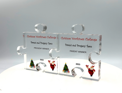 Puzzle Trophy, Jigsaw Award, Stackable, Education / Math Gift, Graduation, Patent Award - Acrylic with Color Prints - Free Customization