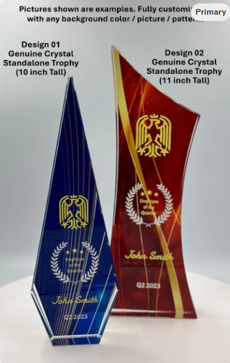 Crystal Trophy / Corporate Gift / Employee, Best Performer Award - High Quality Crystal Award with Full Color Prints - Free Customization