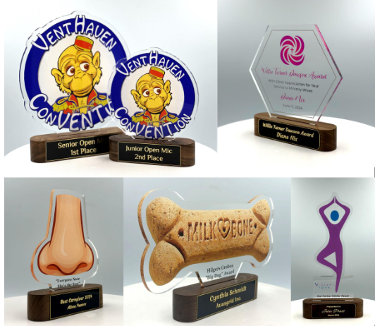 Custom Design Acrylic Trophy with Wood Base/Employee Recognition Award/STEM Award/Tech Gift - Acrylic with Color Prints - Free Customization