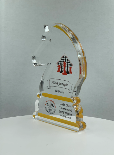 Knight Award, Chess Trophy, Equestrian Award, Stallion Trophy, Tournament Trophy, Tech Gift - Acrylic with Color Prints - Free Customization