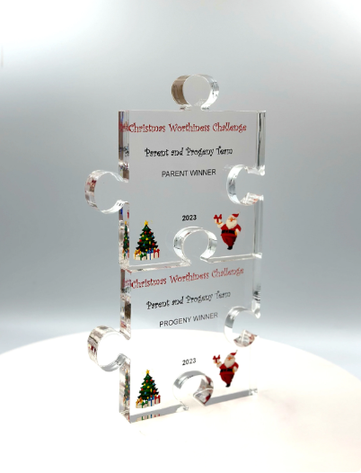 Puzzle Trophy, Jigsaw Award, Stackable, Education / Math Gift, Graduation, Patent Award - Acrylic with Color Prints - Free Customization