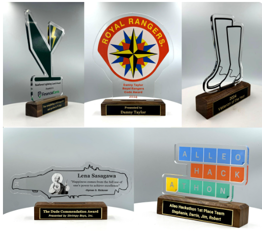 Custom Design Acrylic Trophy with Wood Base/Employee Recognition Award/STEM Award/Tech Gift - Acrylic with Color Prints - Free Customization