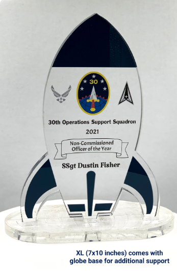 Rocket Trophy / Launch Award / Milestone Trophy / Tech Gift - Acrylic with Color Prints - Free Customization