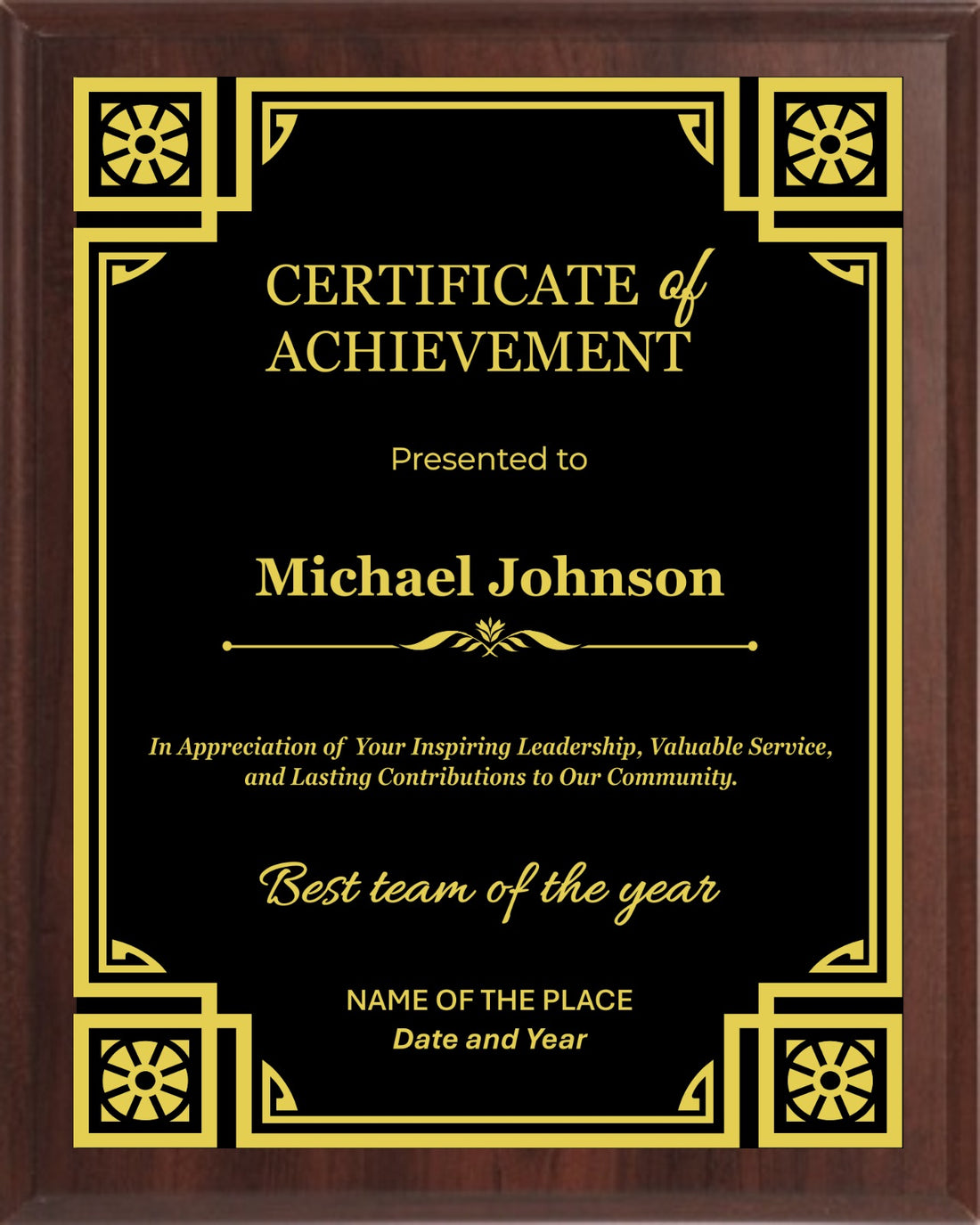 Classic Black &amp; Gold Recognition Plaque - Walnut / Cherry Trophy Plaque with Gold / Silver Black Metal Plate - Multiple Sizes