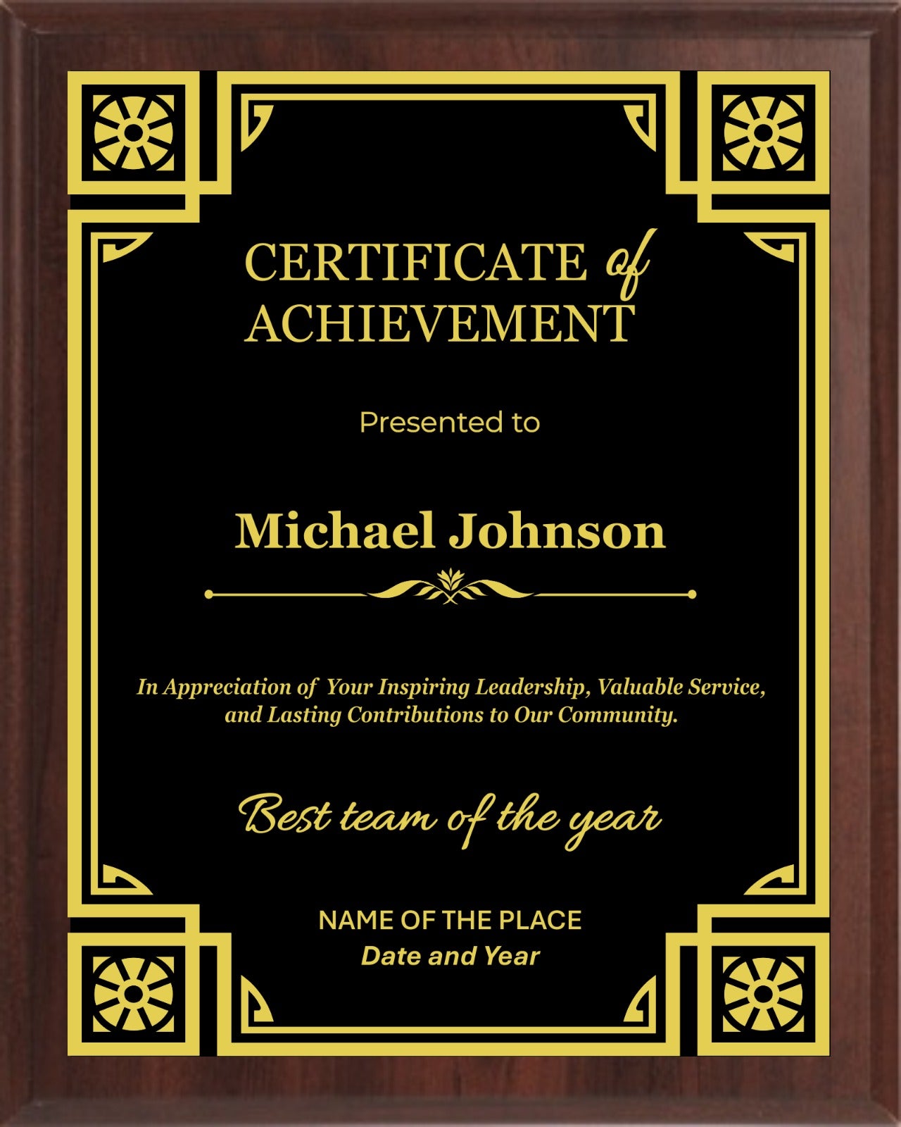 Classic Black &amp; Gold Recognition Plaque - Walnut / Cherry Trophy Plaque with Gold / Silver Black Metal Plate - Multiple Sizes
