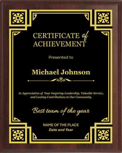 Classic Black &amp; Gold Recognition Plaque - Walnut / Cherry Trophy Plaque with Gold / Silver Black Metal Plate - Multiple Sizes