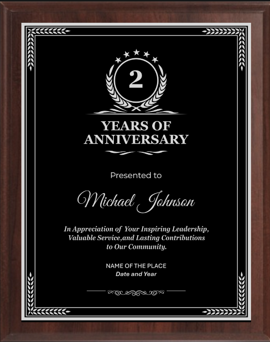 Anniversary Trophy Plaque Award - Walnut / Cherry Trophy Plaque with Silver Black Metal Plate - Multiple Size