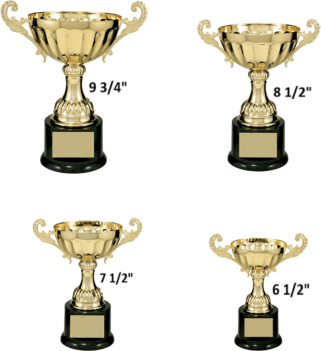 Gold Completed Metal Cup Trophy on Plastic Base/Metal Cups