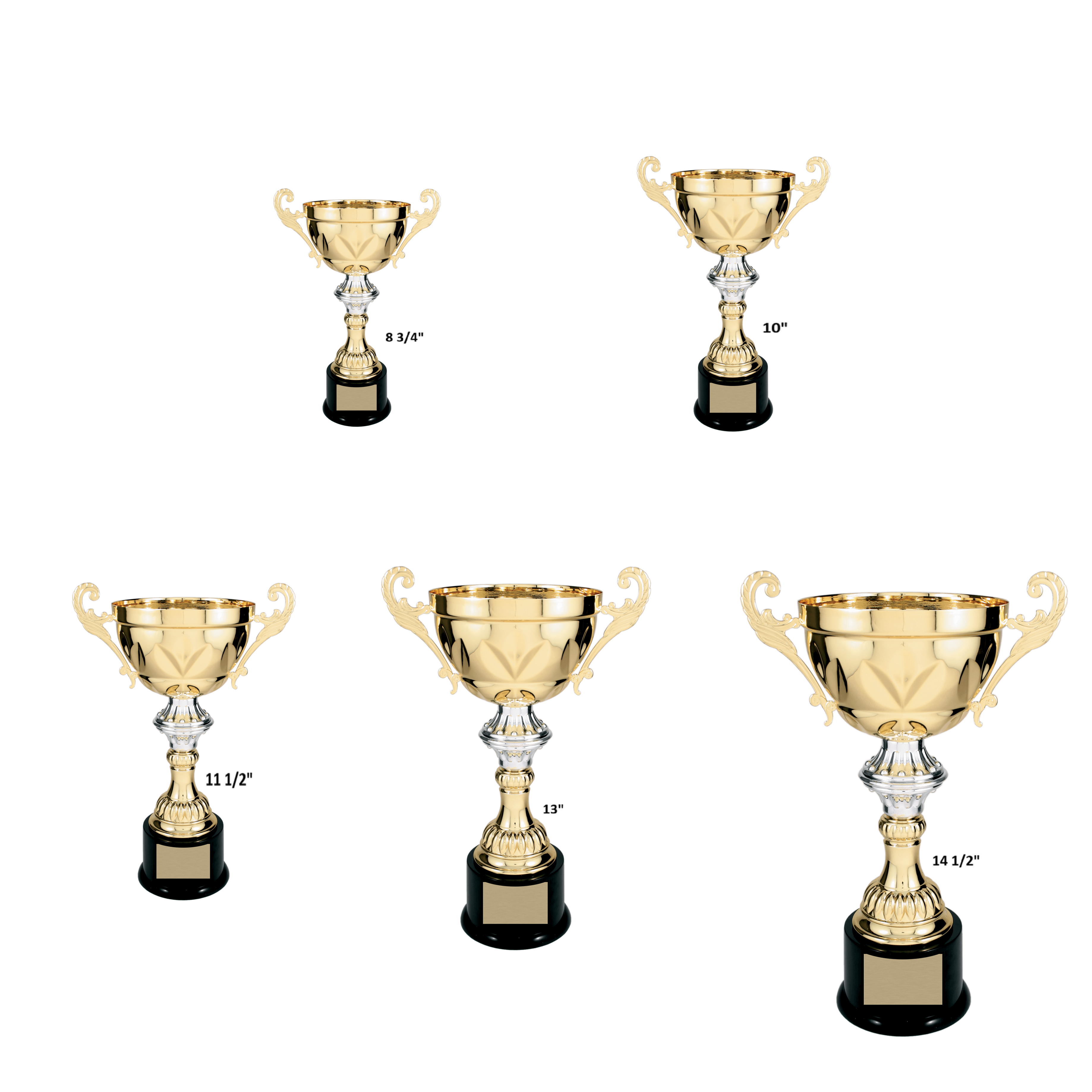 Gold Completed Metal Cup Trophy on Plastic Base/Metal Cups
