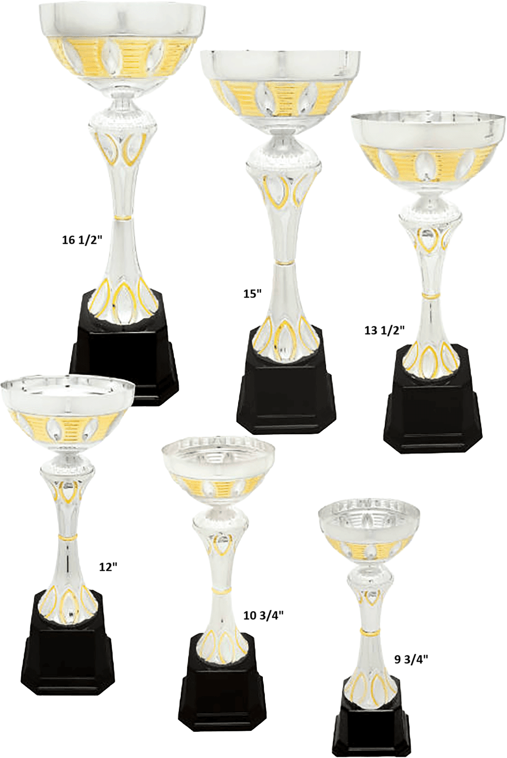 Silver/Gold Completed Metal Cup Trophy on Plastic Base/Metal Cups