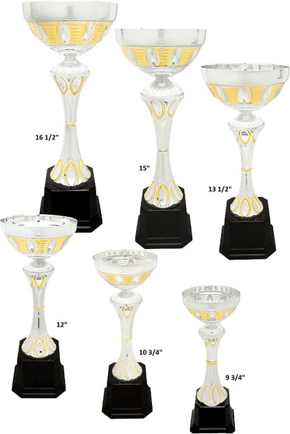 Silver/Gold Completed Metal Cup Trophy on Plastic Base/Metal Cups