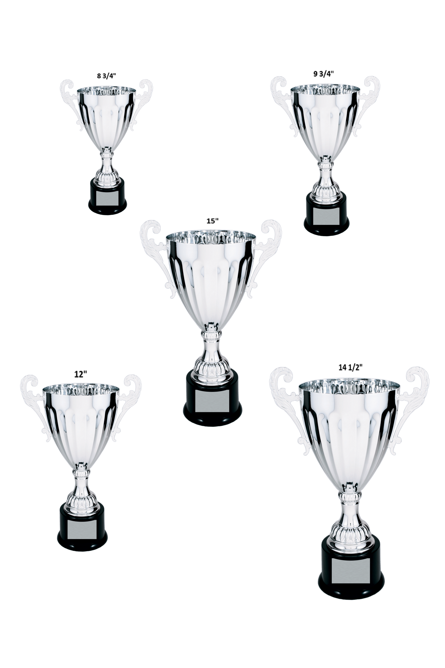 Silver Completed Metal Cup Trophy on Plastic Base/Metal Cups