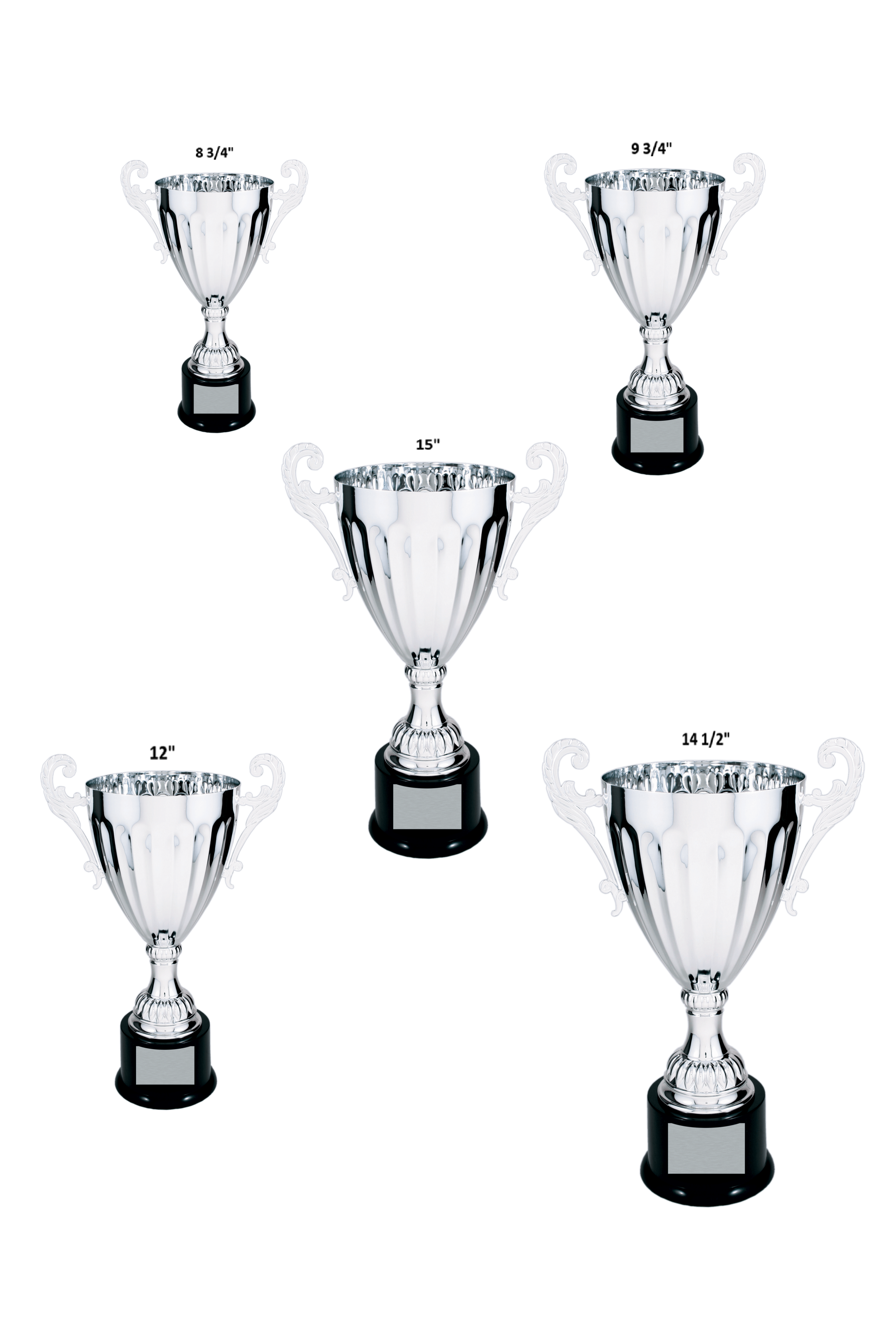 Silver Completed Metal Cup Trophy on Plastic Base/Metal Cups
