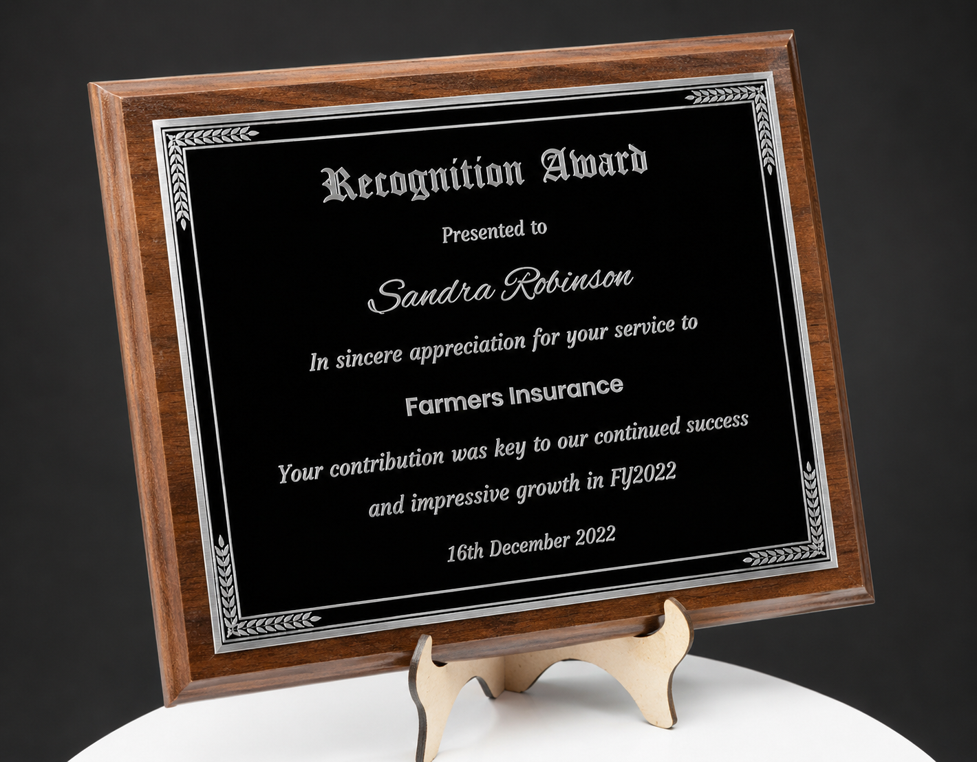 Personalized Engraved Trophy Plaque Award - Walnut / Cherry Trophy Plaque with Silver Black Metal Plate - Multiple Size